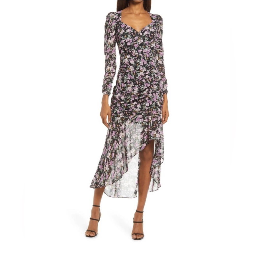 NWT Floret Studios Floral Ruched Long Sleeve Dress L